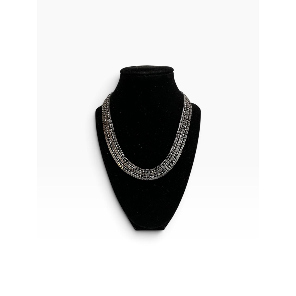 NY Substantial Bib Necklace 20" Silver Tone Edgy Statement